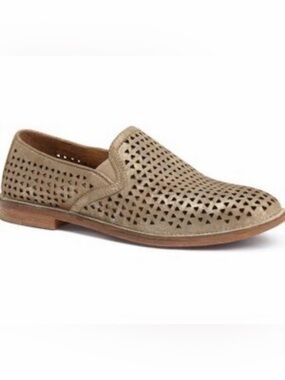 Trask Ali Loafers 6.5 Gold Metallic Leather Perforated Slip On Flats